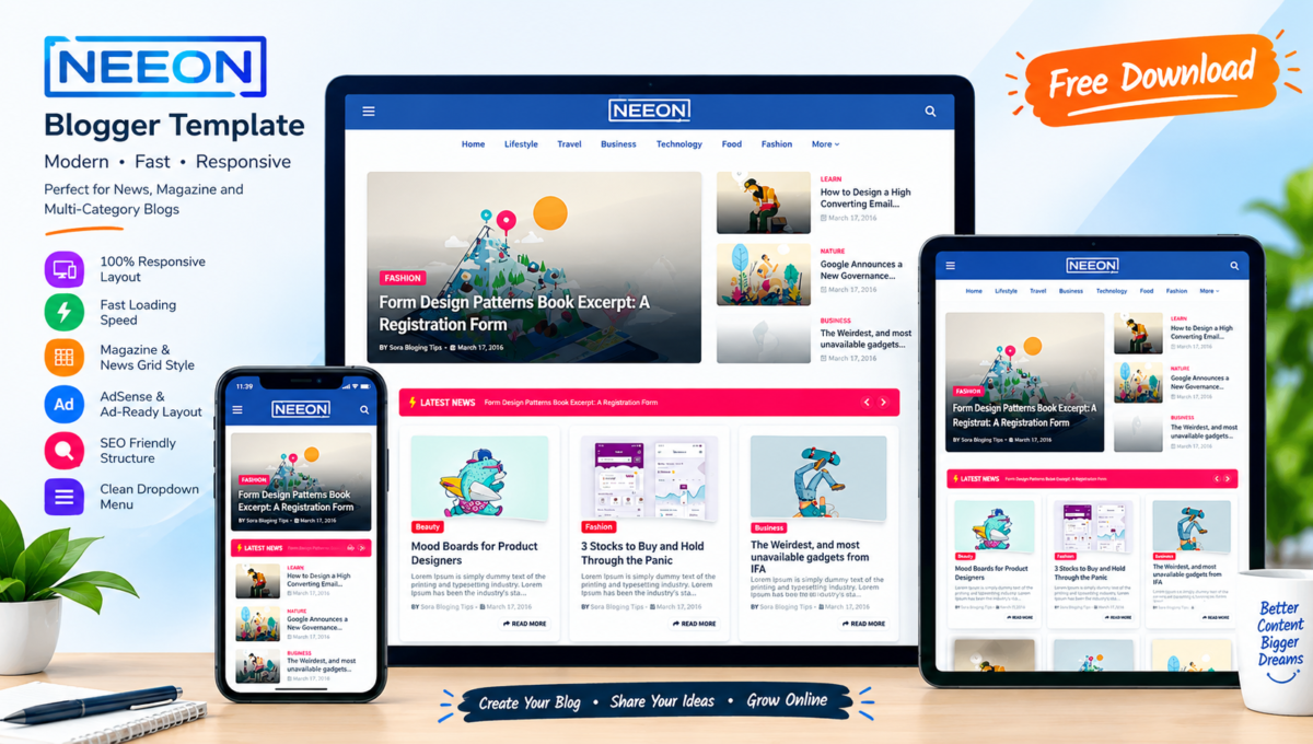 Neeon Blogger Template Free Download v1.0 (Responsive & Fast)
